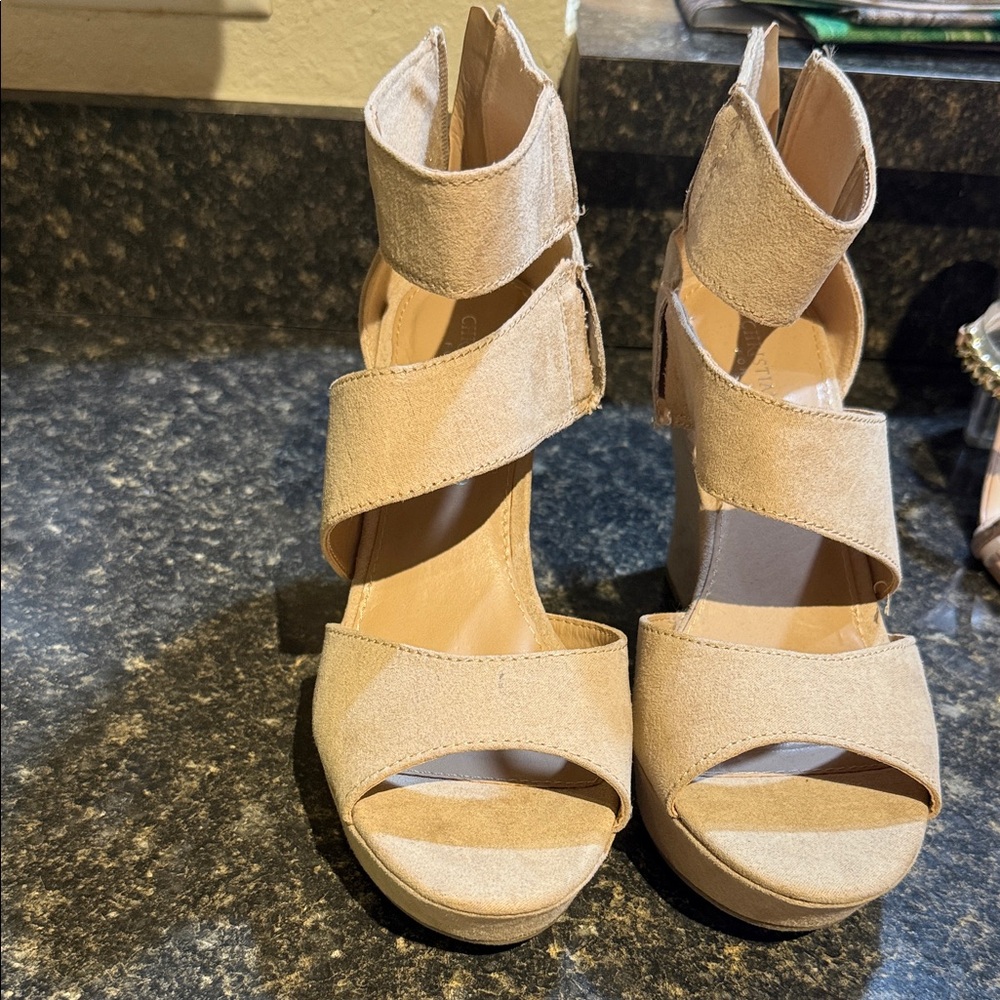 Christian Siriano Beige Wedge Sandals